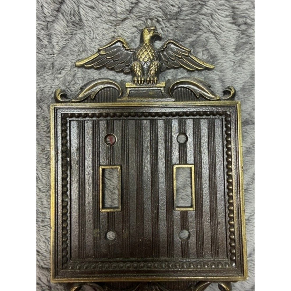 Vintage Eagle Cast  Light Switch Covers Set 3 Bronze Gold Tone Toggle Plate 0728